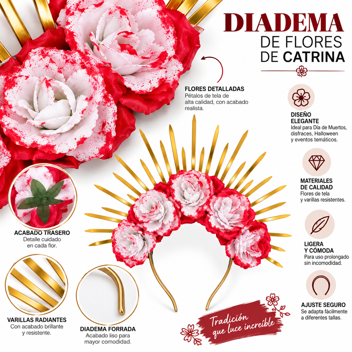 Diadema de Catrina con Rosas