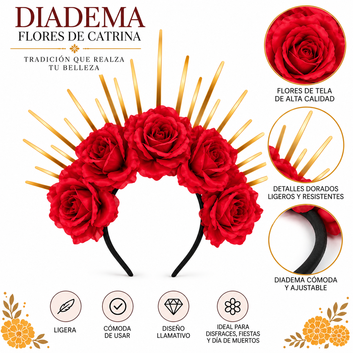 Diadema de Catrina con Rosas