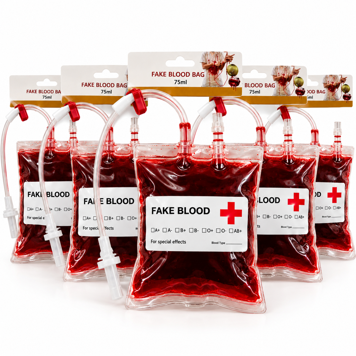 3 Bolsas de Sangre Falsa con Manguera – Maquillaje y Efectos Especiales