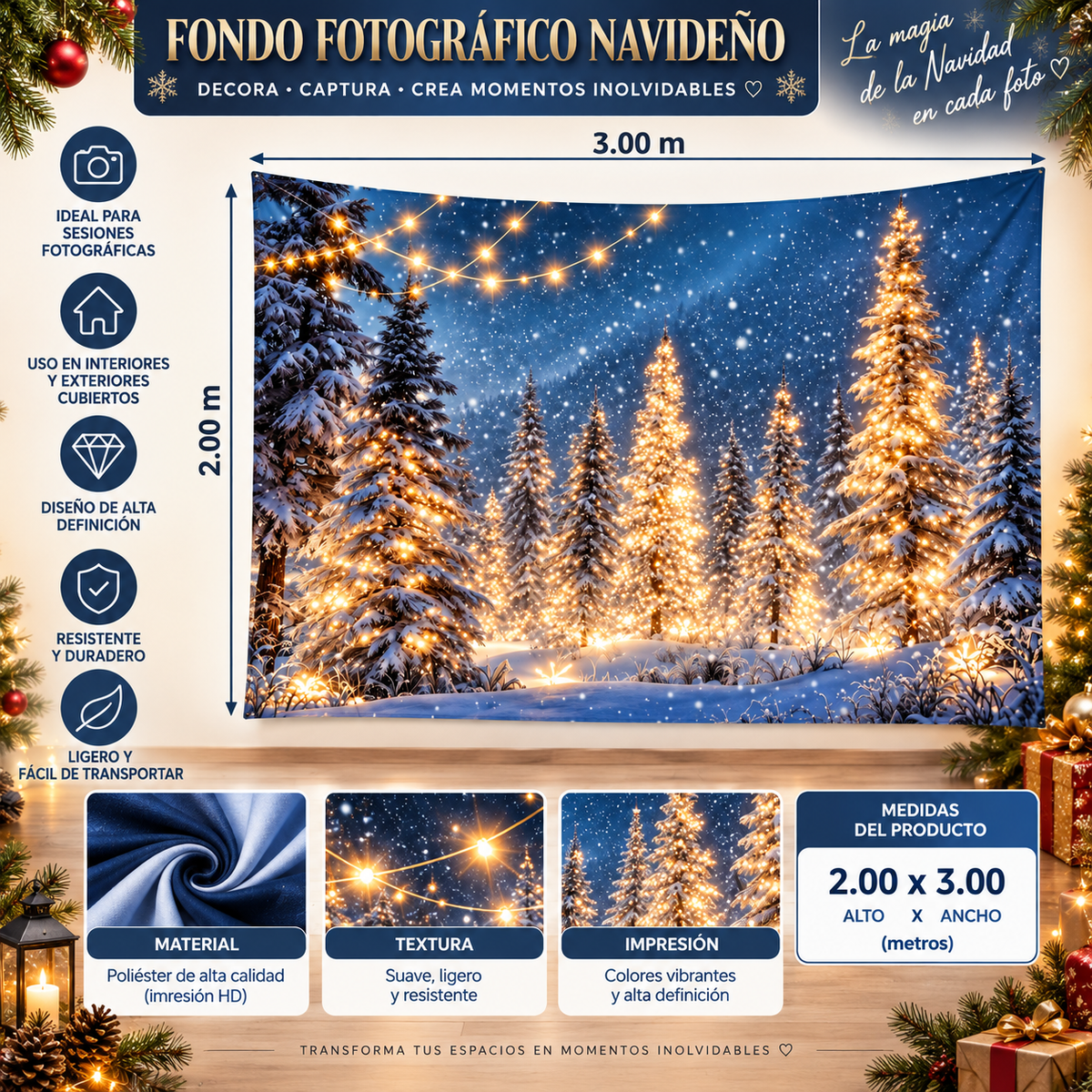 Telón Navideño Árboles Luminosos