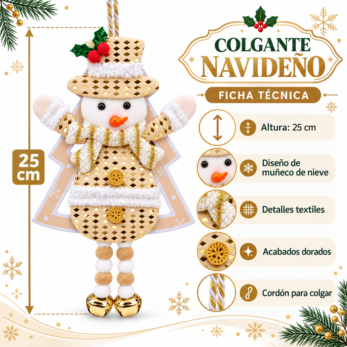 Adorno Colgante Navideño Muñeco de Nieve I 12 Piezas