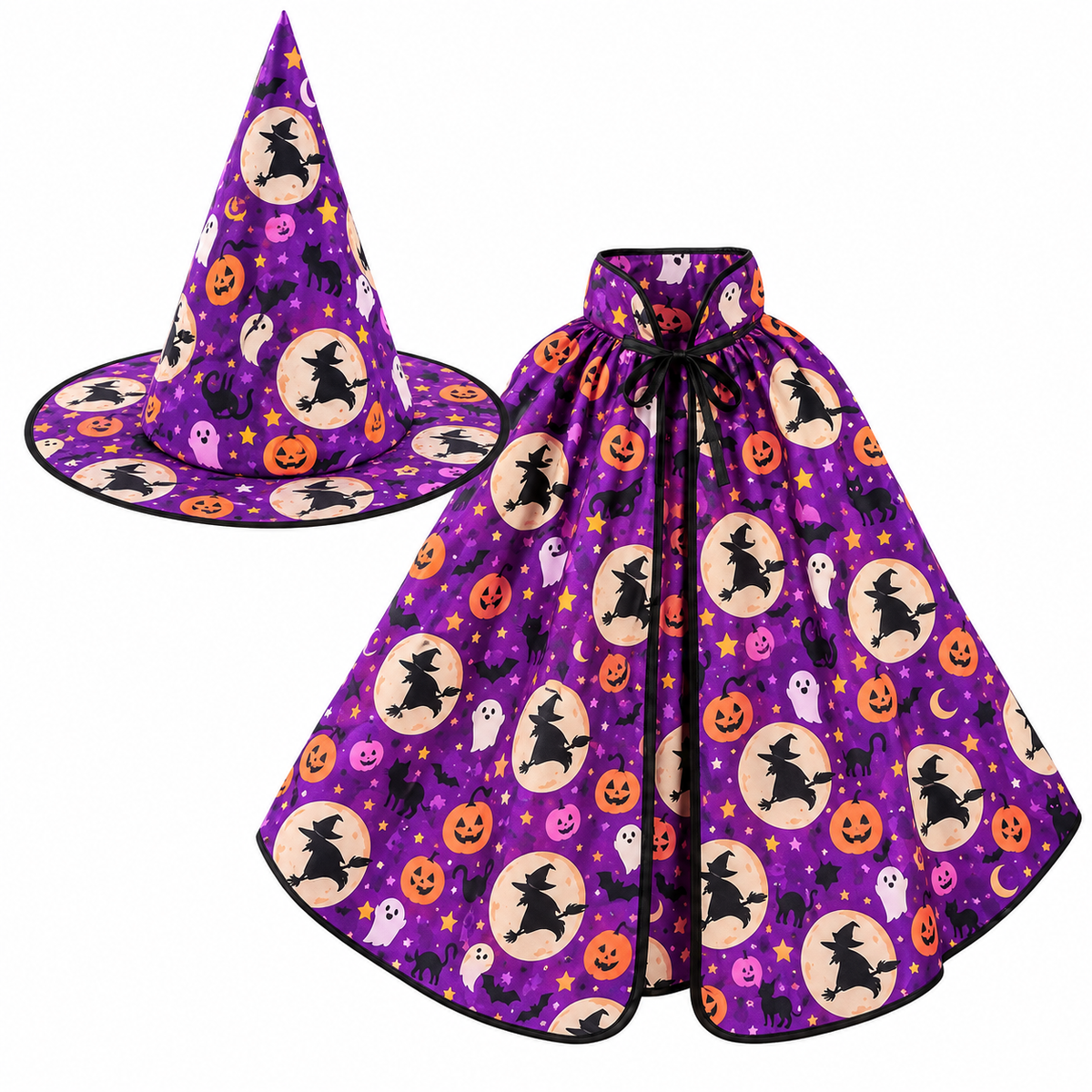 Disfraz de Brujita con Capa y Sombrero Morado – Set Infantil