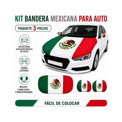 Pack Cubre Cofre y Retrovisor Bandera De México