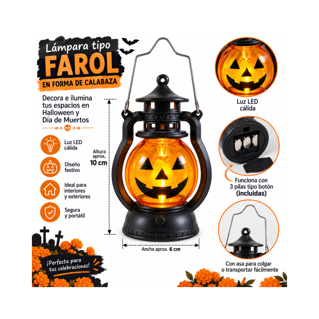 Farol LED de Calabaza para Halloween y Día de Muertos - 6 Piezas