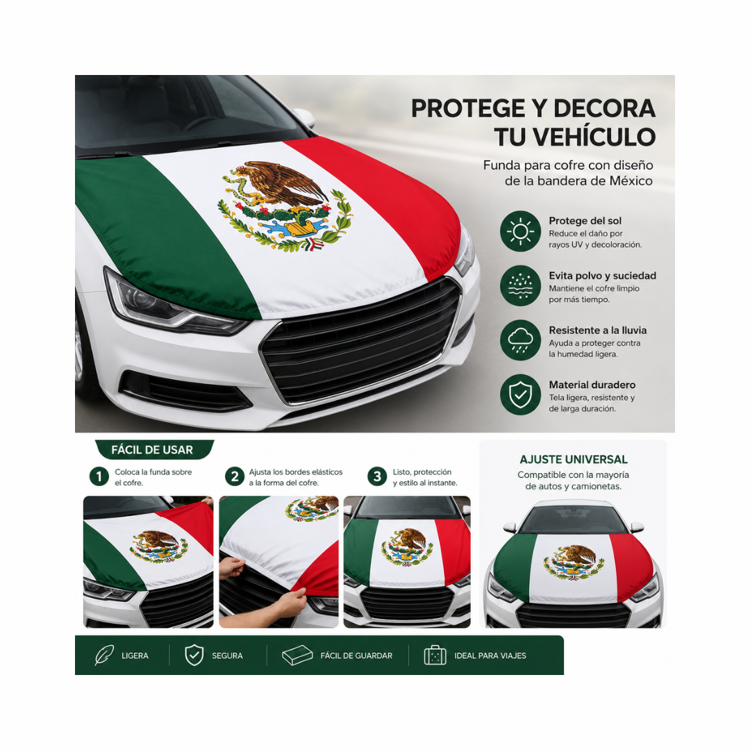 Funda Cubre Cofre De Auto Con Bandera De México Patriótica