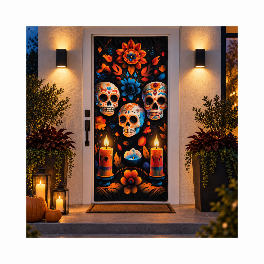 Kit Ofrenda: Mantel, Guirnalda, Velas, Farol y Funda Para Puerta