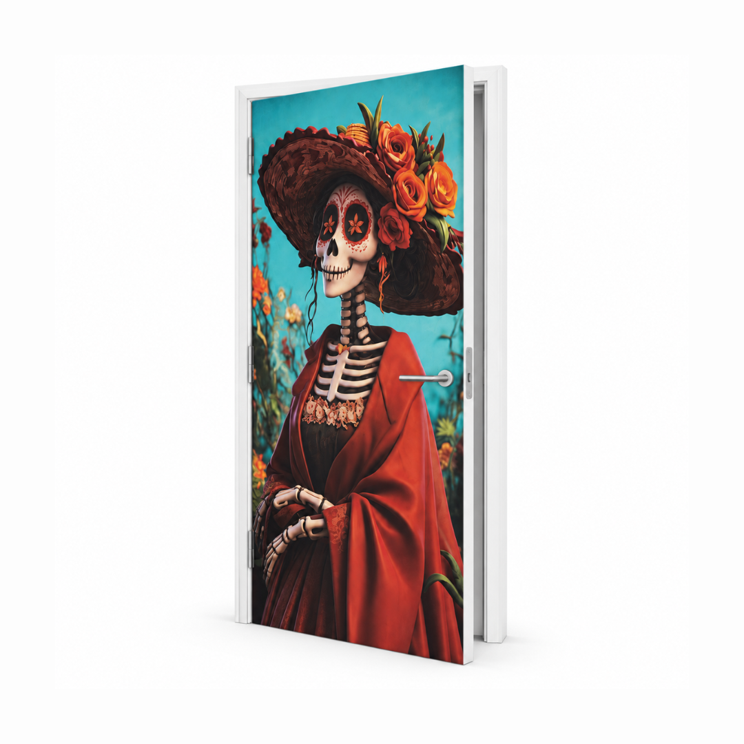 Funda para Puertas Dia de Muertos - Catrina Capa Roja