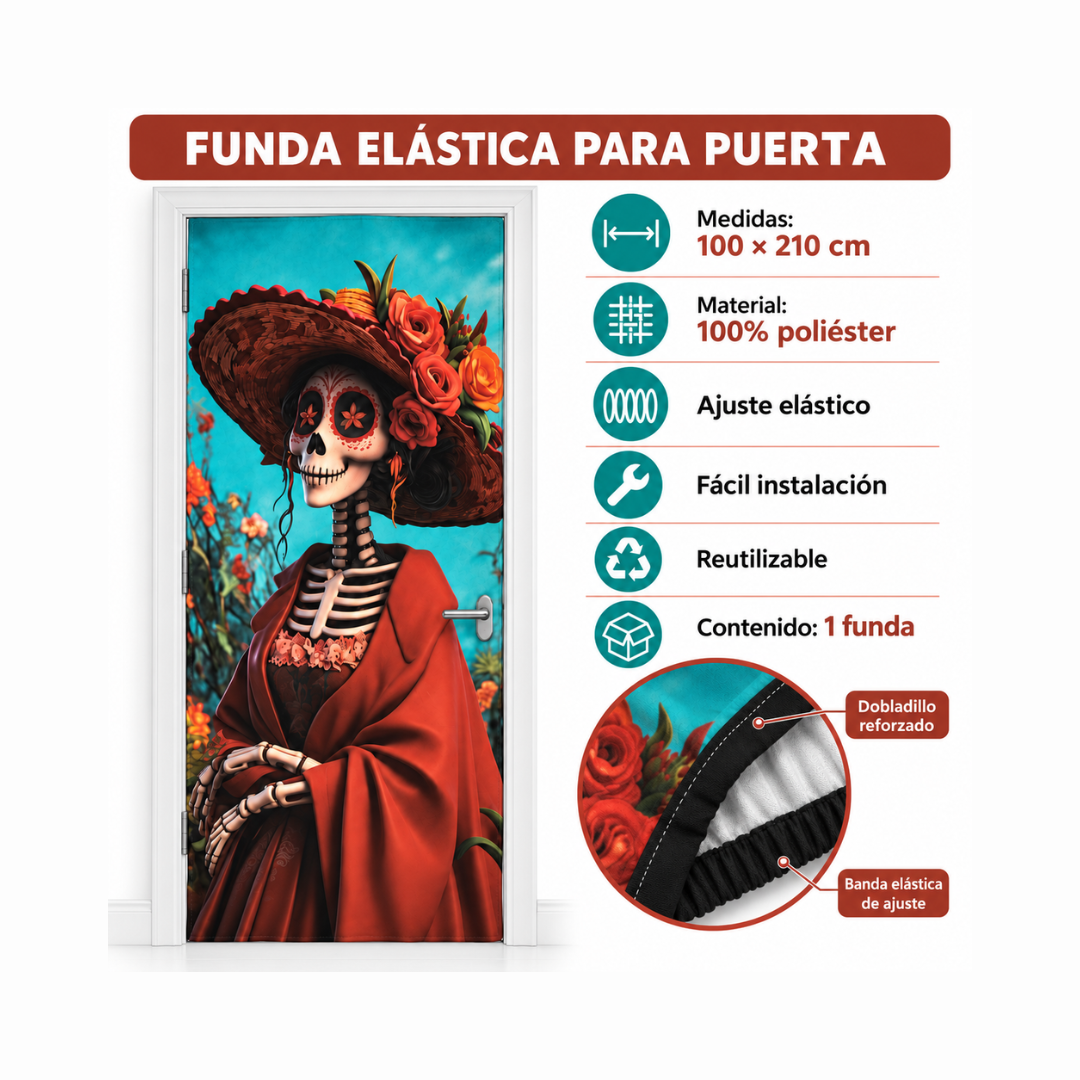 Funda para Puertas Dia de Muertos - Catrina Capa Roja
