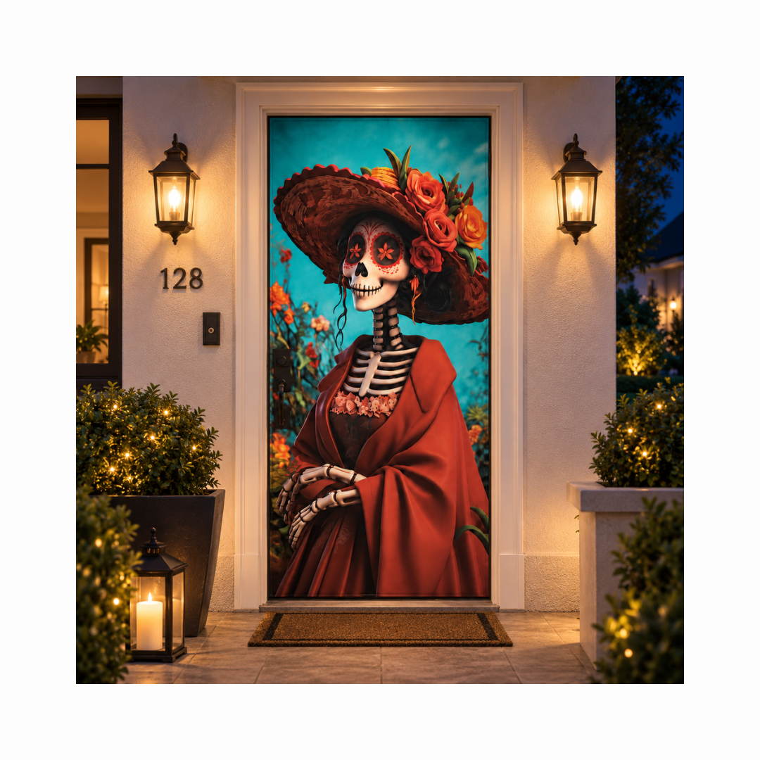 Funda para Puertas Dia de Muertos - Catrina Capa Roja