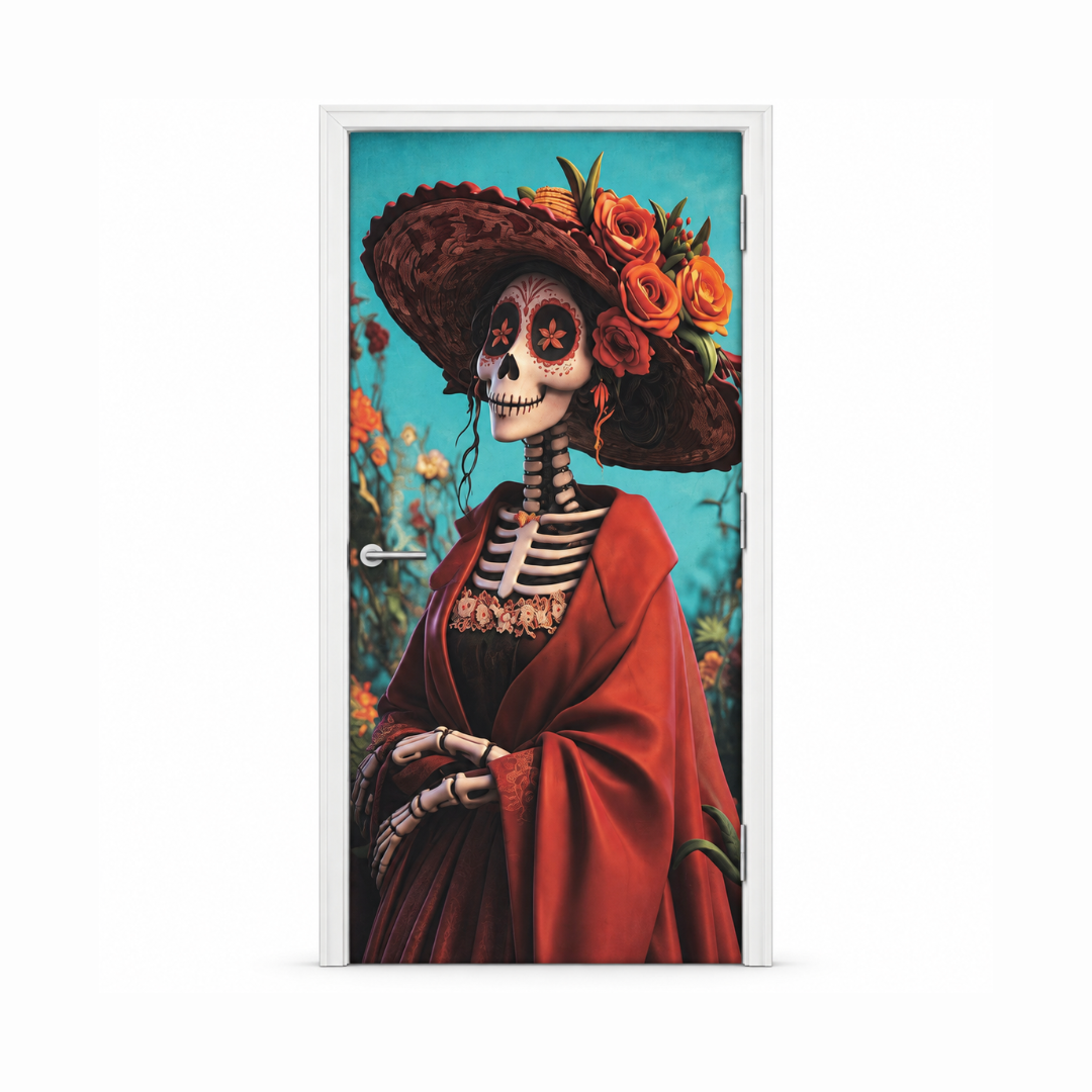 Funda para Puertas Dia de Muertos - Catrina Capa Roja