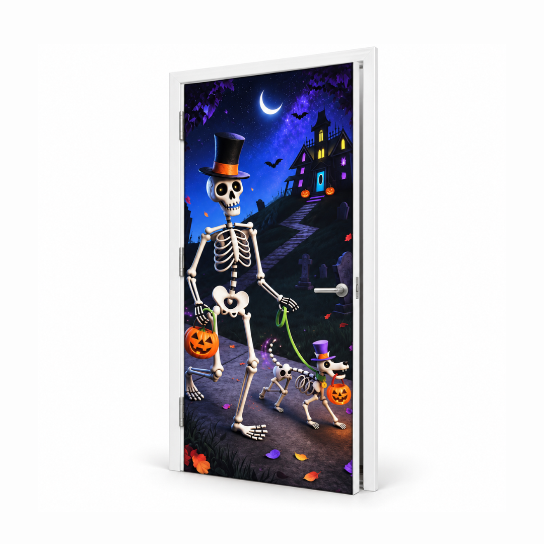 Funda para Puertas Dia de Muertos - Esqueleto con Perro