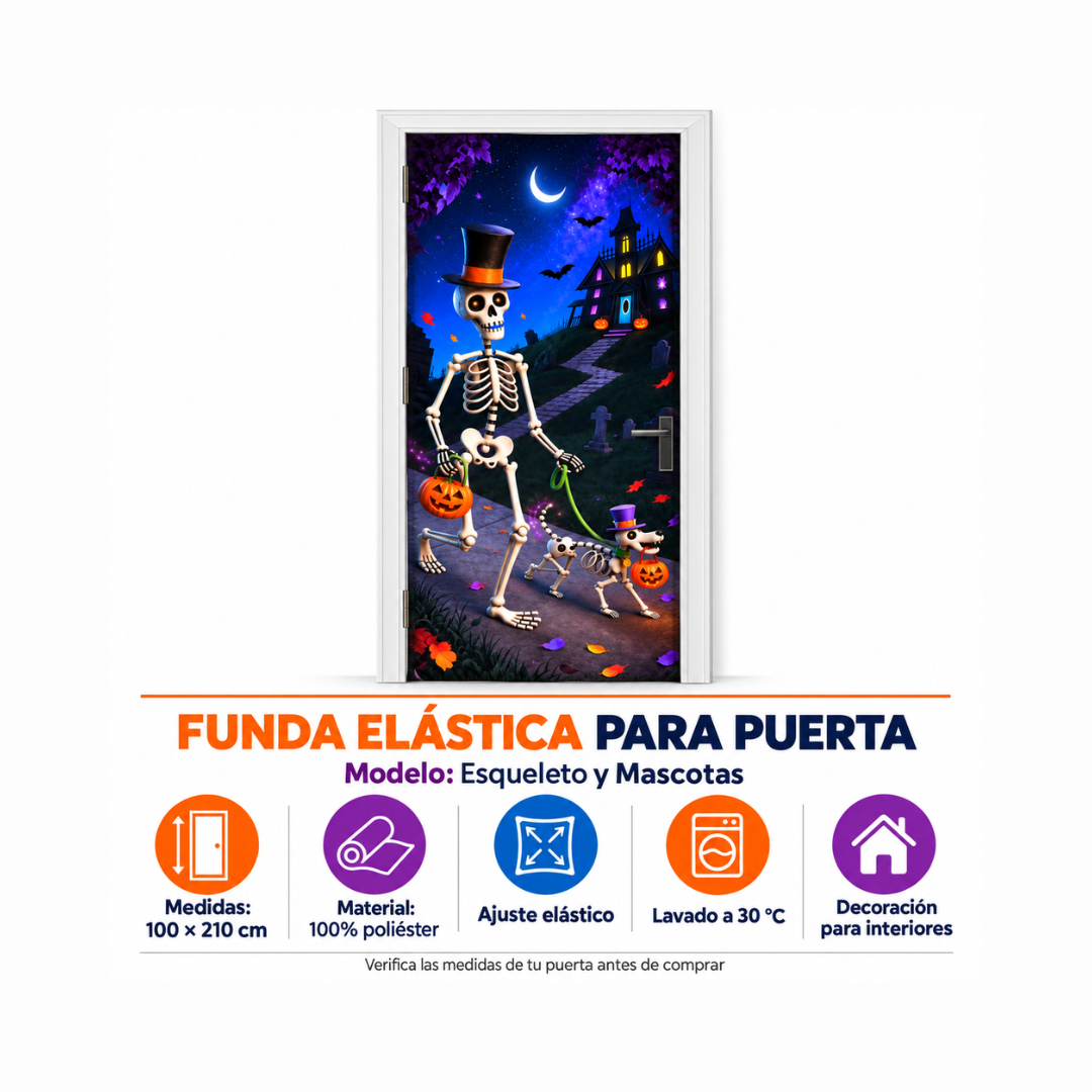 Funda para Puertas Dia de Muertos - Esqueleto con Perro