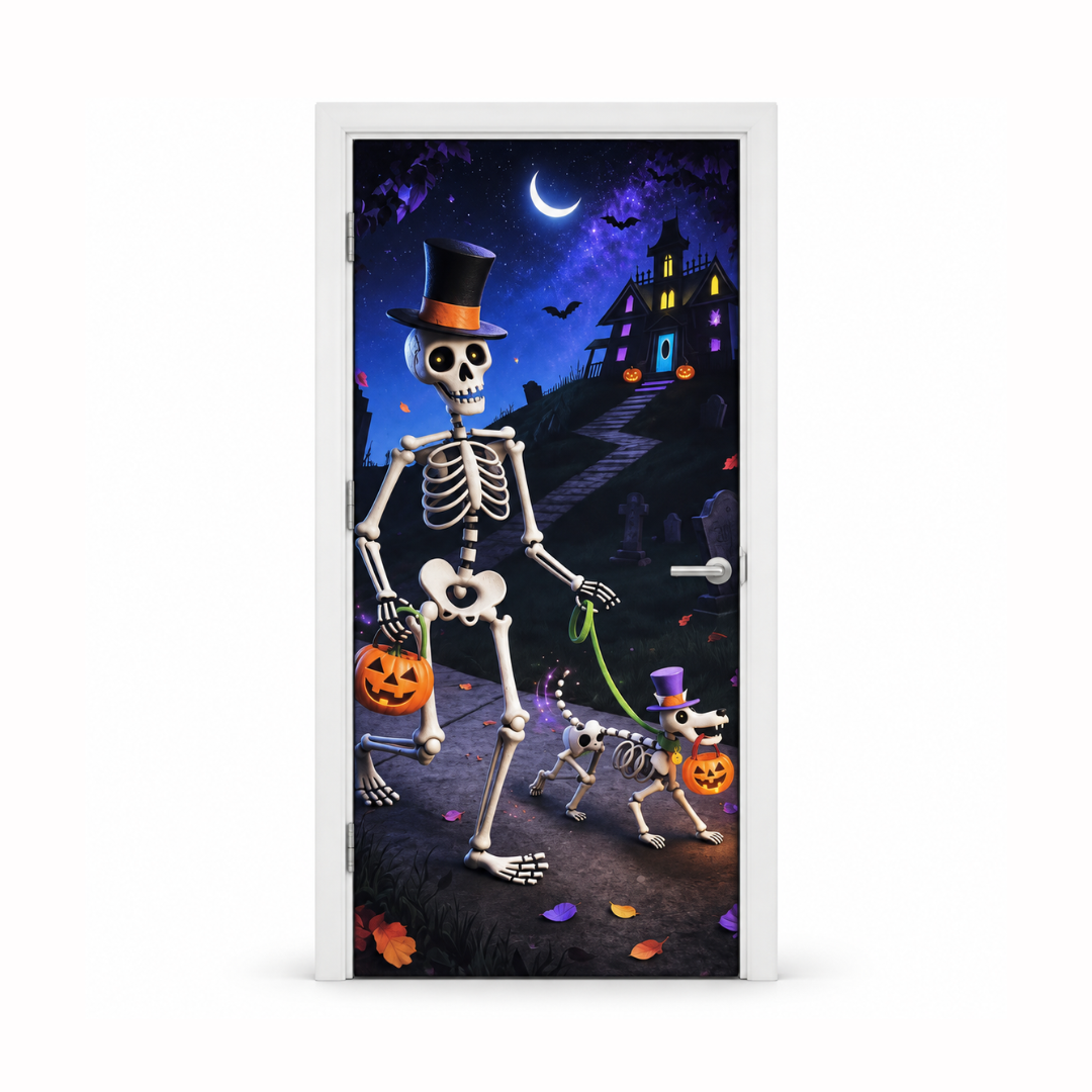 Funda para Puertas Dia de Muertos - Esqueleto con Perro