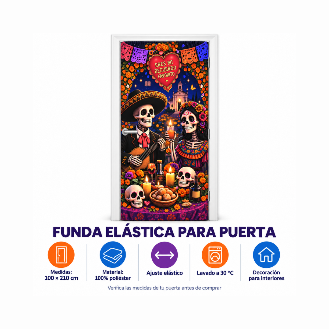 Funda para Puertas Dia de Muertos - Mariachi y Catrina Romántica