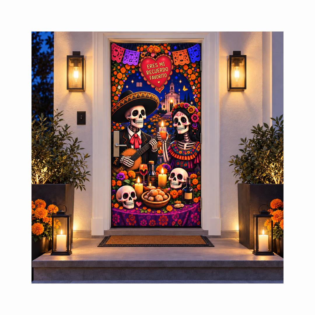 Funda para Puertas Dia de Muertos - Mariachi y Catrina Romántica