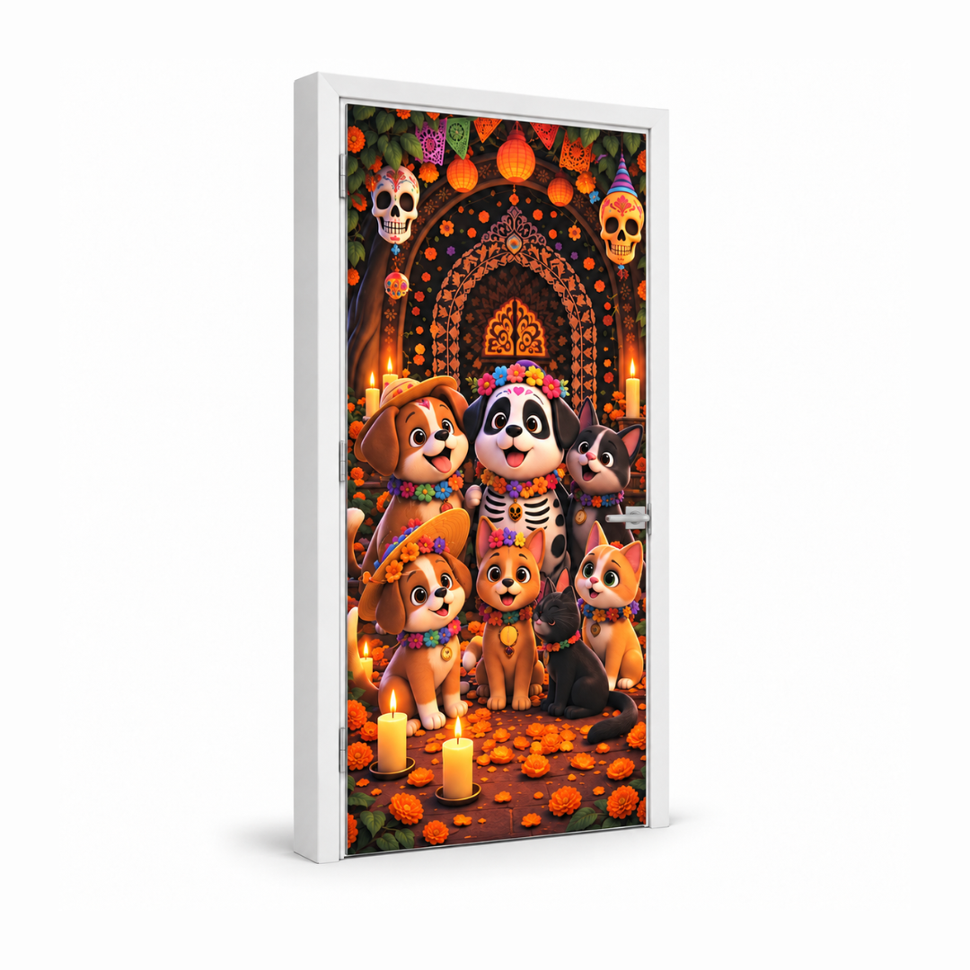 Funda para Puertas Dia de Muertos - Ofrendas Mascotas