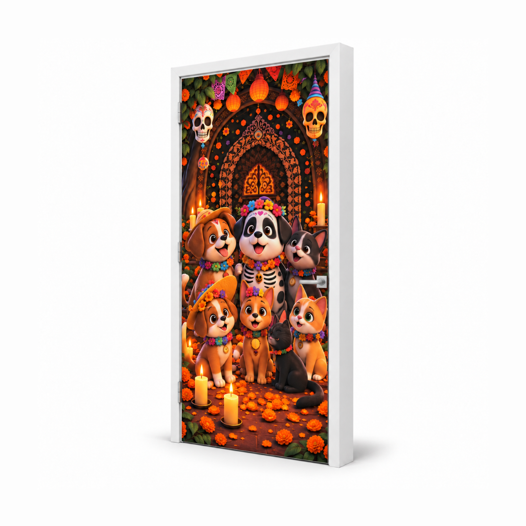 Funda para Puertas Dia de Muertos - Ofrendas Mascotas