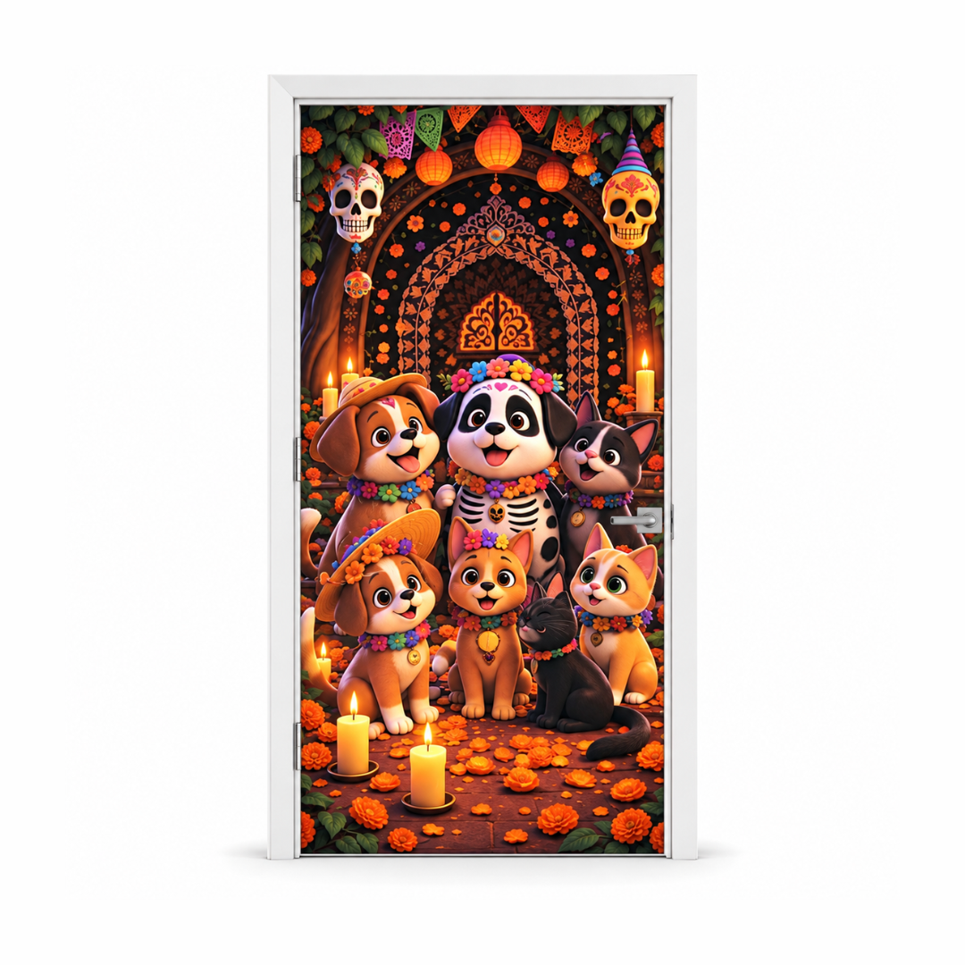 Funda para Puertas Dia de Muertos - Ofrendas Mascotas