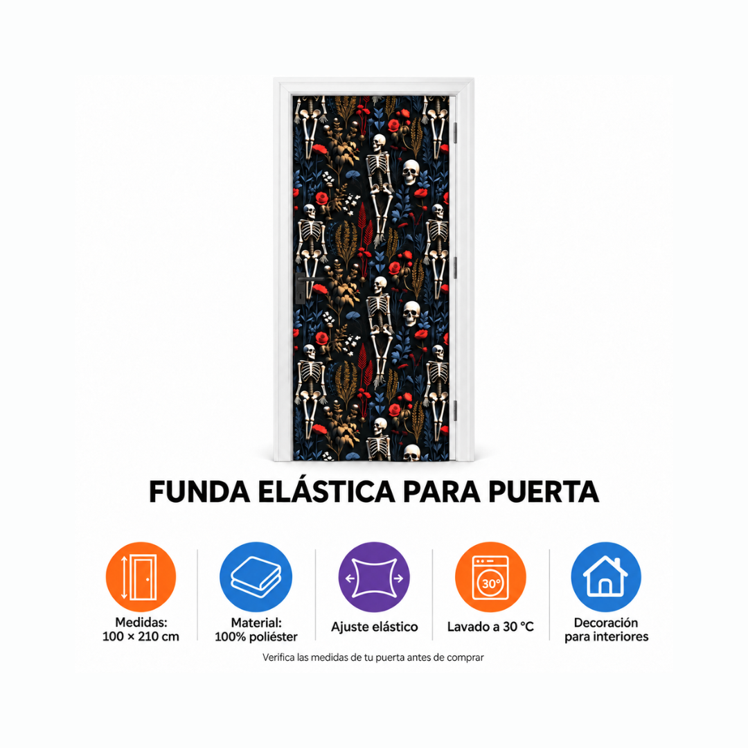 Funda para Puertas Dia de Muertos - Patrón de Esqueletos y Flores