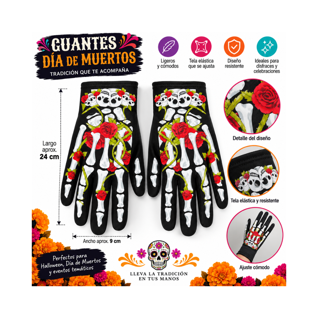 Guantes Estilo Catrina Con Flores