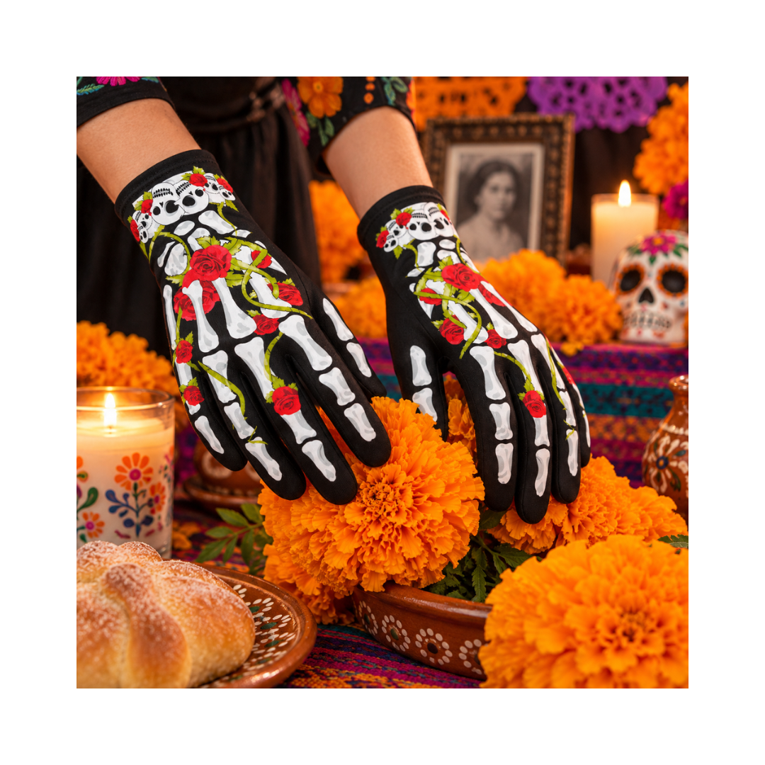 Guantes Estilo Catrina Con Flores