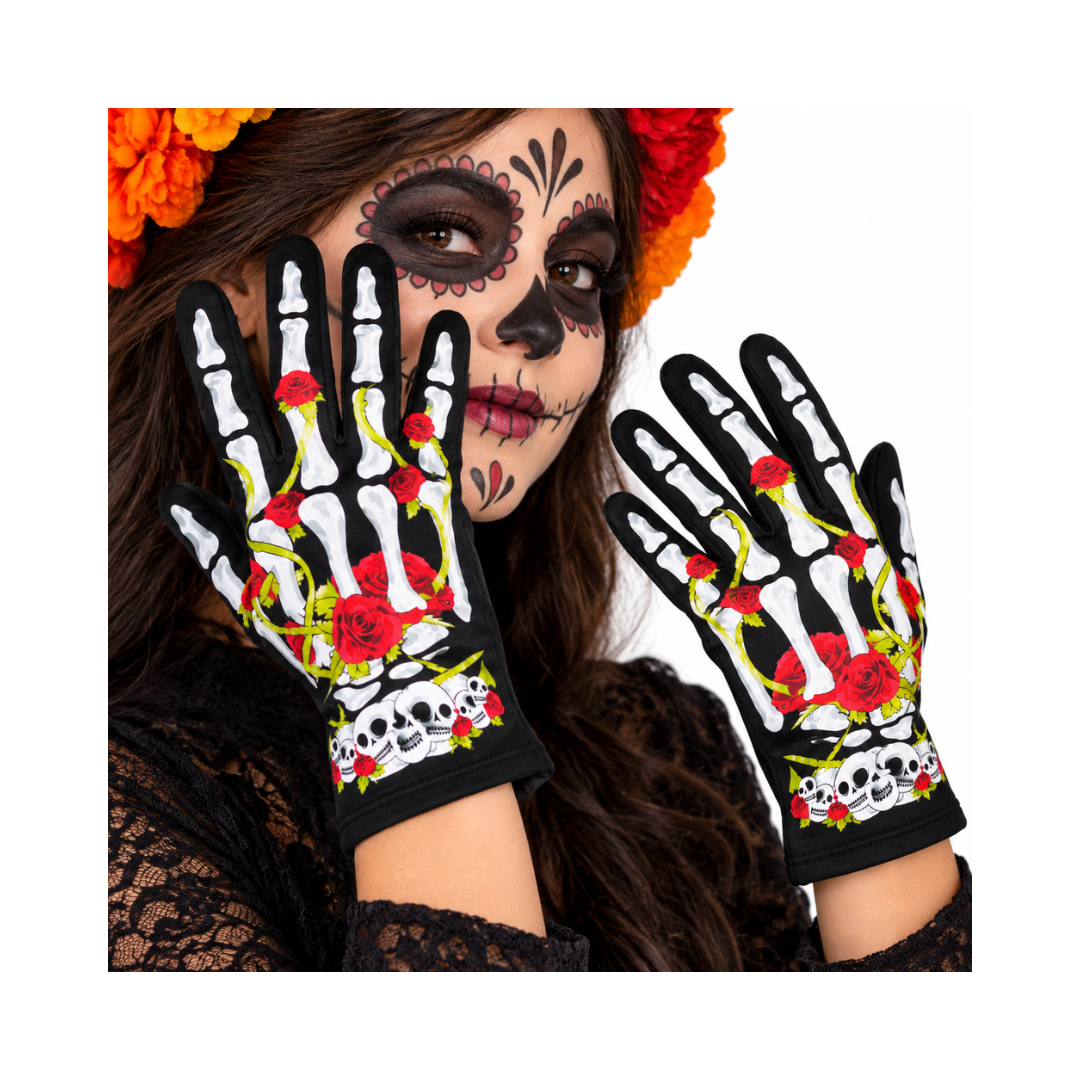 Guantes Estilo Catrina Con Flores