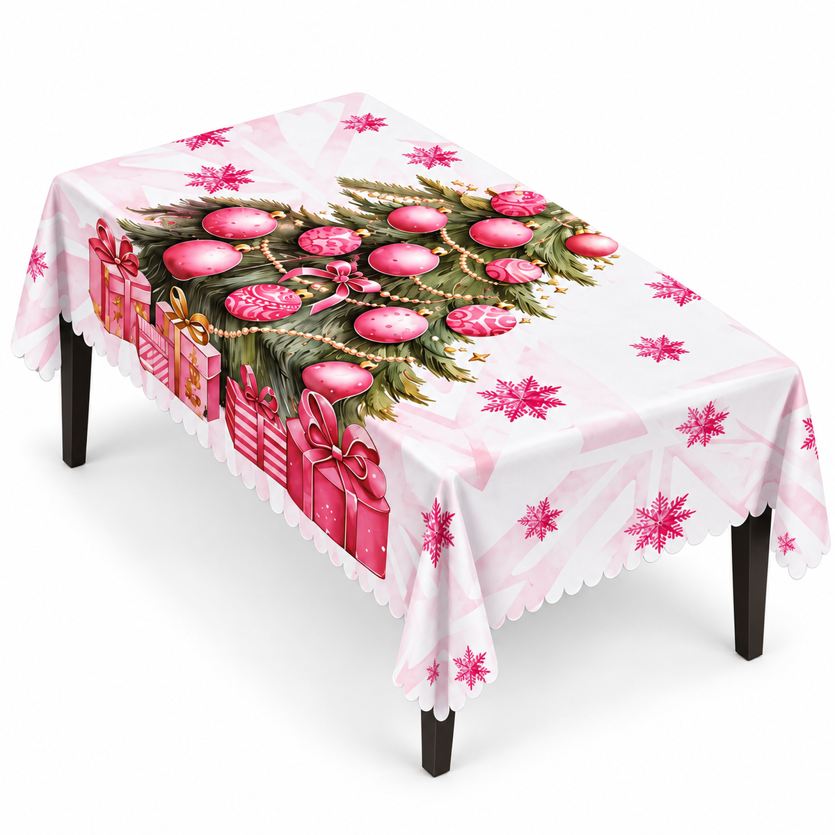 Mantel Navideño Con Diseño Árbol Rosa