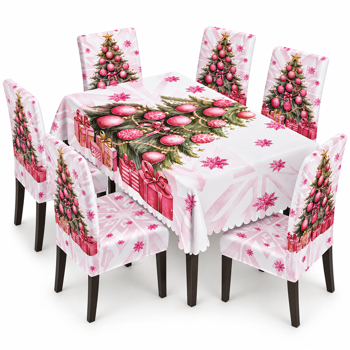 Mantel Navideño Con Diseño Árbol Rosa