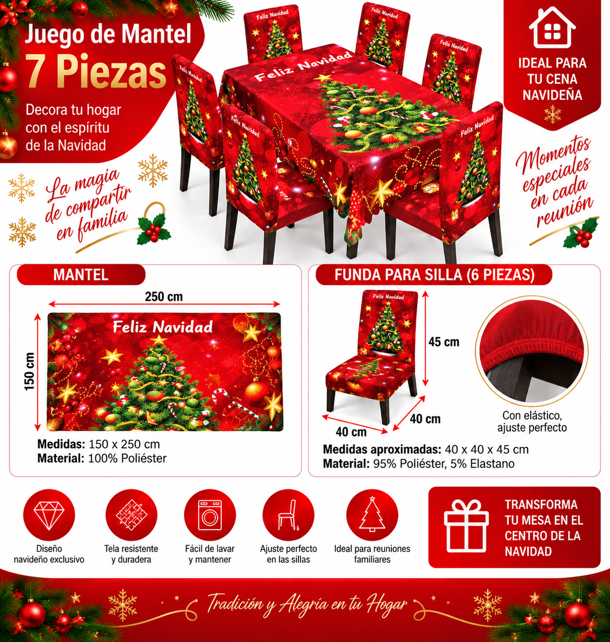 Mantel Navideño con Diseño de Árbol