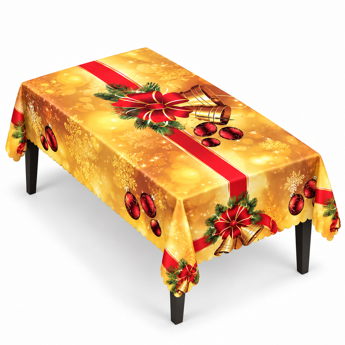 Mantel Y Fundas de Silla Navideño Con Diseño de Campanas