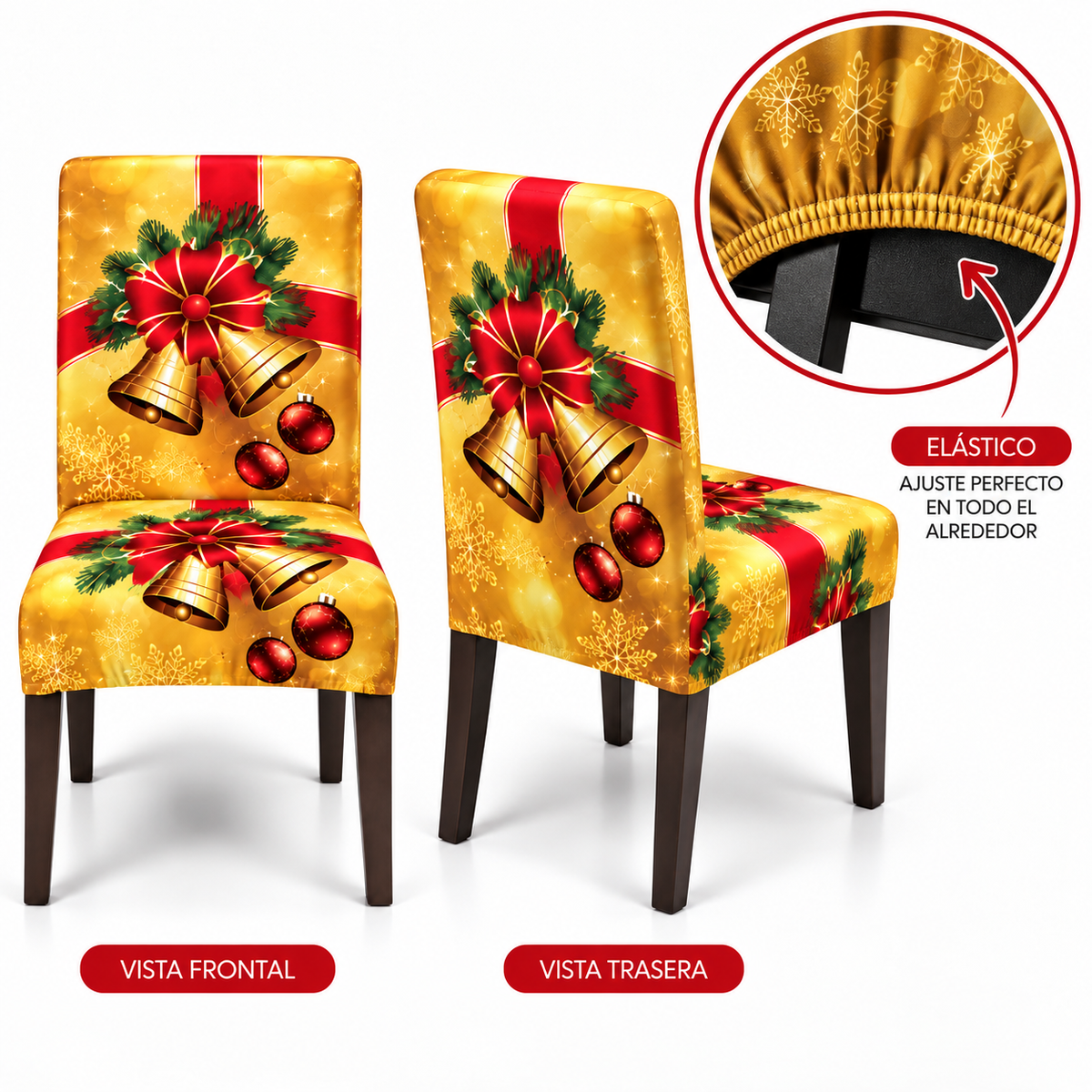 Mantel Y Fundas de Silla Navideño Con Diseño de Campanas