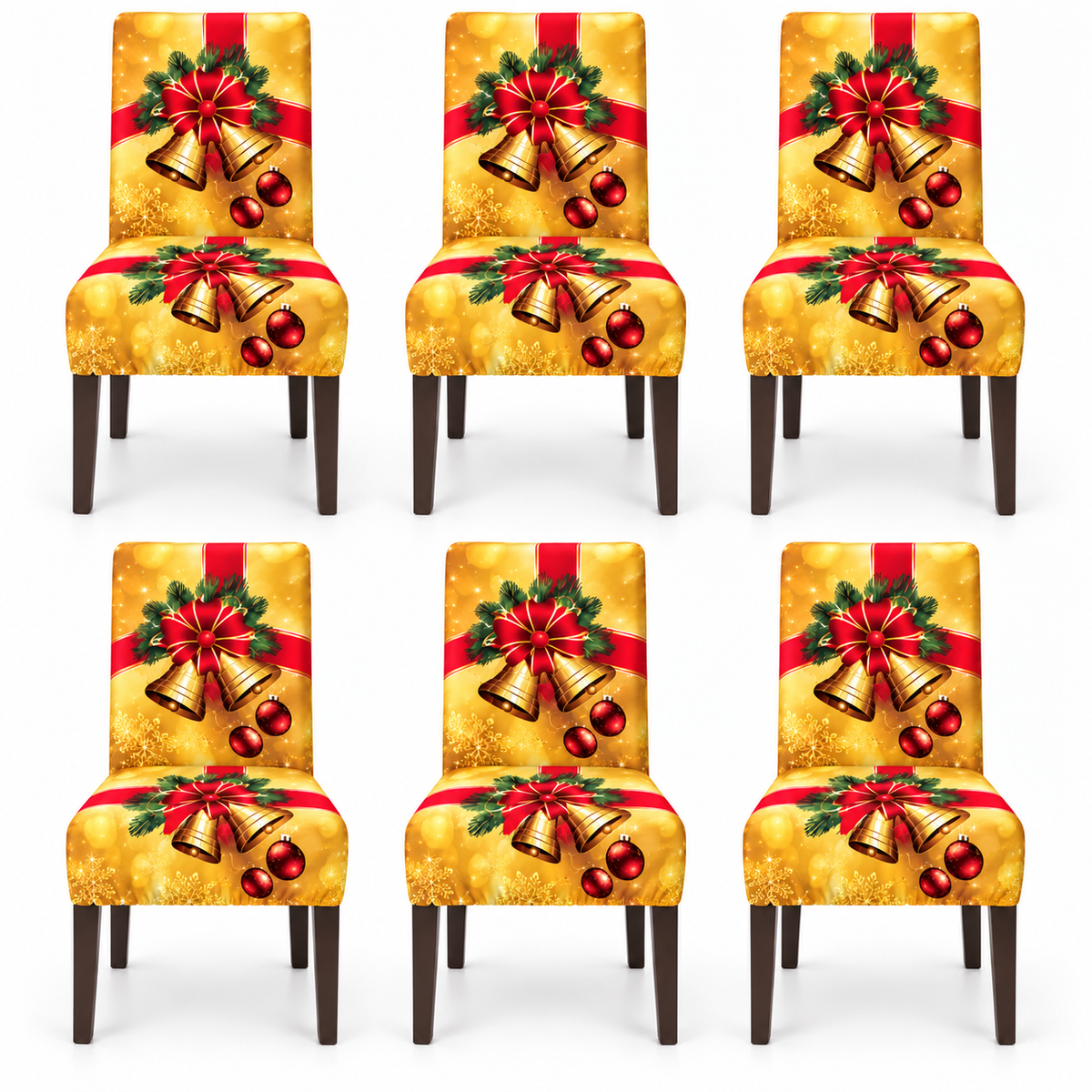 Mantel Y Fundas de Silla Navideño Con Diseño de Campanas