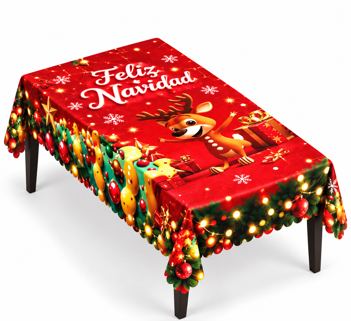 Mantel Y Fundas de Silla Navideño Con Diseño de Reno