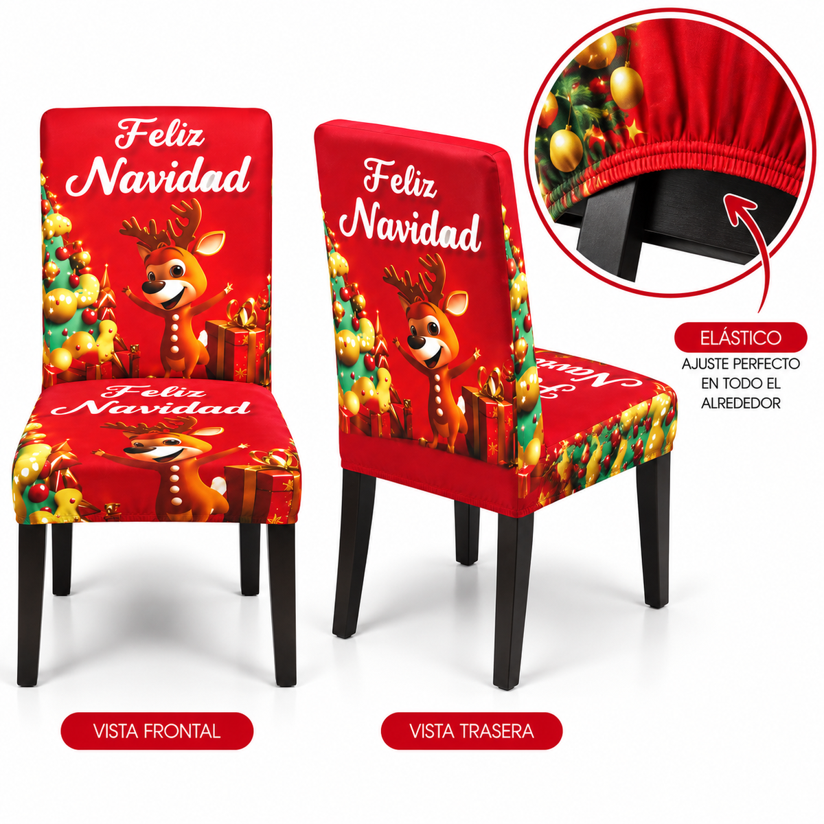Mantel Y Fundas de Silla Navideño Con Diseño de Reno