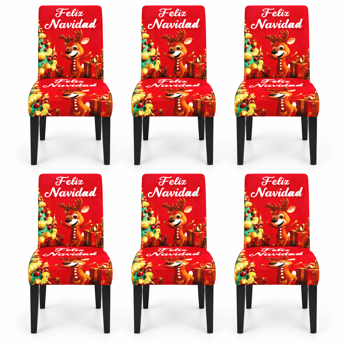 Mantel Y Fundas de Silla Navideño Con Diseño de Reno