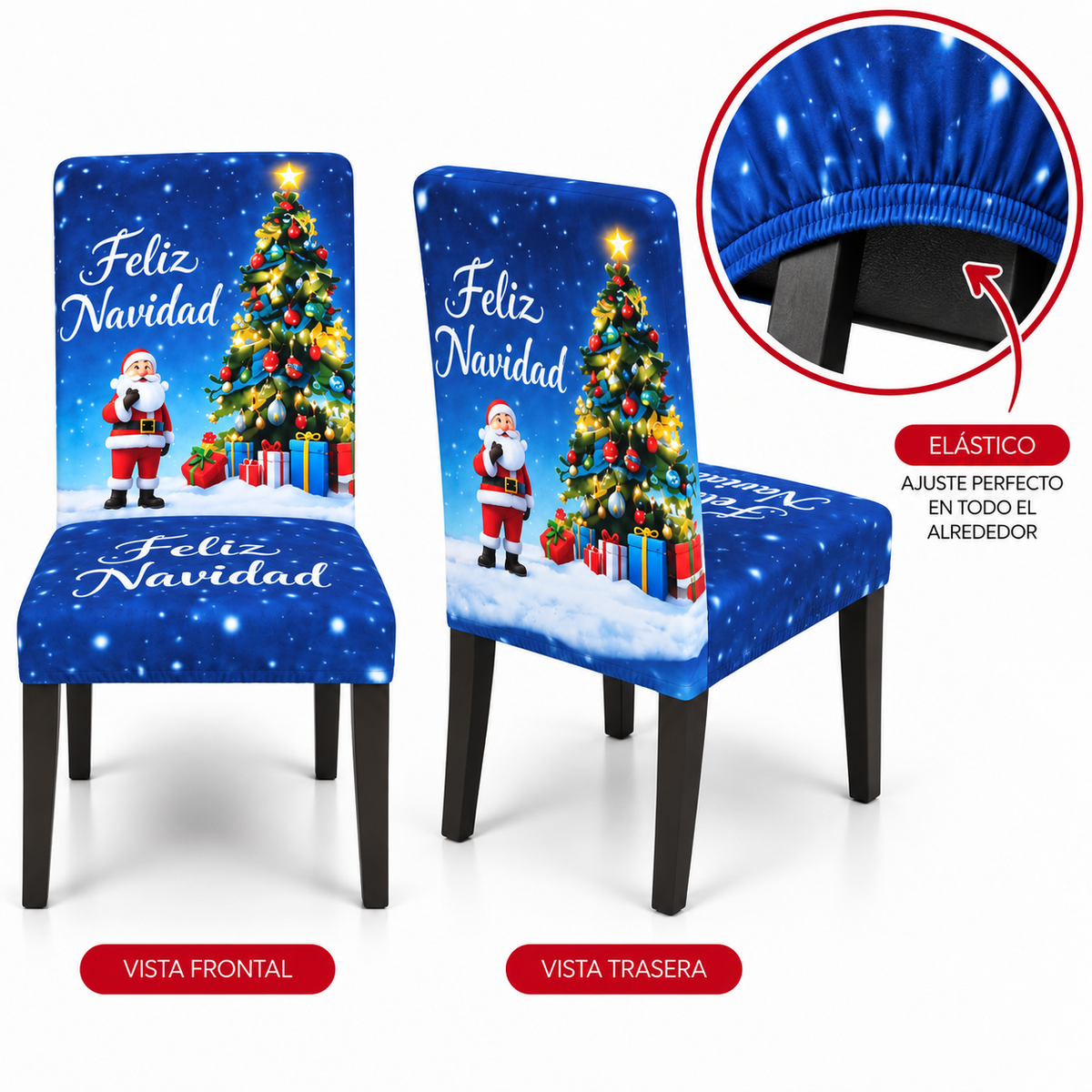 Mantel Y Fundas de Silla Navideño Con Diseño de Santa Azul