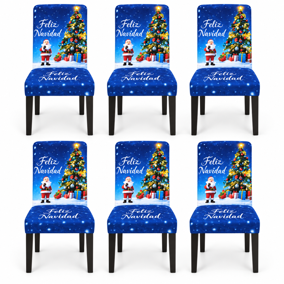 Mantel Y Fundas de Silla Navideño Con Diseño de Santa Azul