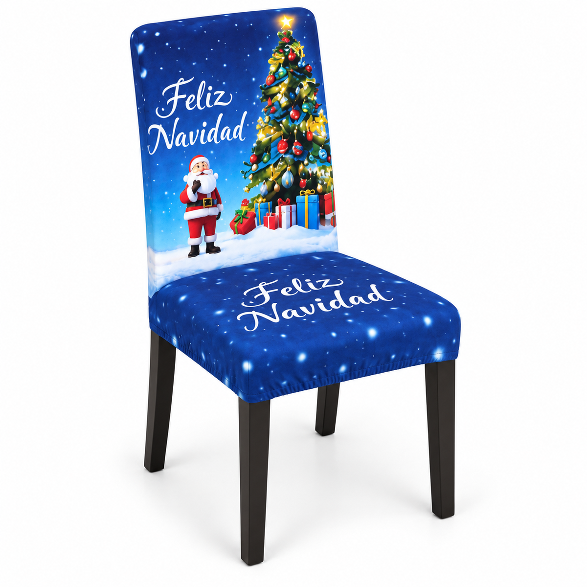 Mantel Y Fundas de Silla Navideño Con Diseño de Santa Azul