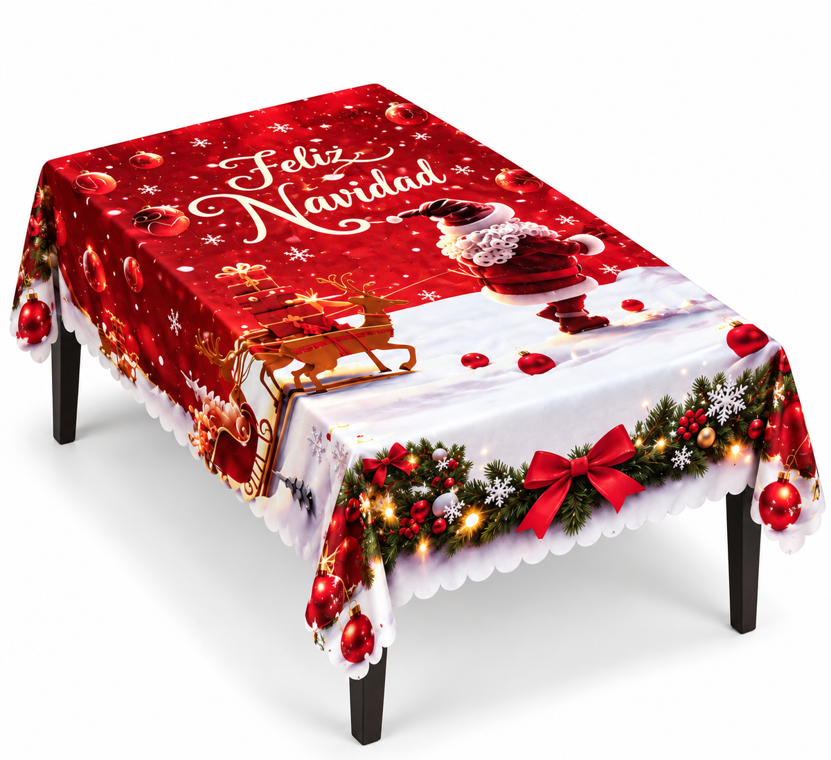 Mantel  Navideño Con Diseño Santa Trineo
