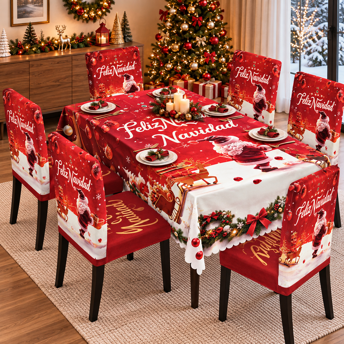 Mantel  Navideño Con Diseño Santa Trineo