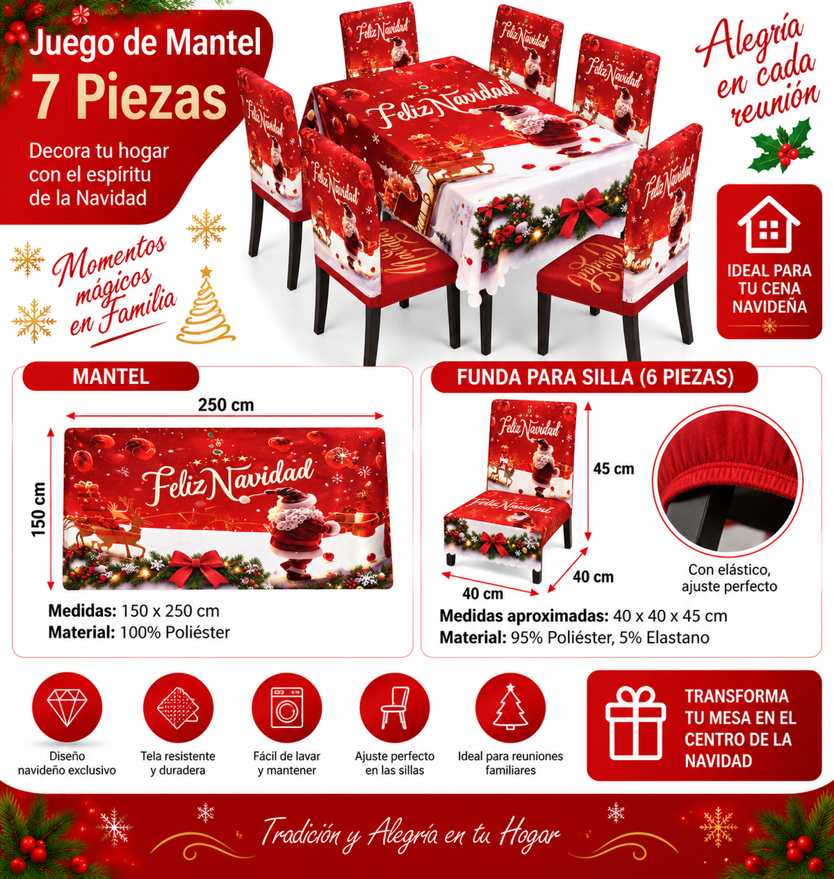 Mantel  Navideño Con Diseño Santa Trineo