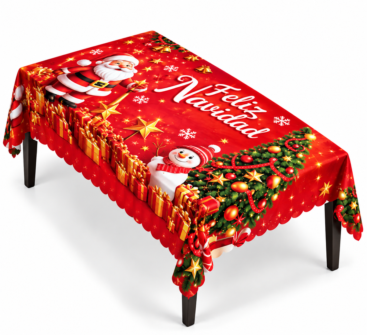 Mantel Y Fundas de Silla Navideño Con Diseño de Santa Y Muñeco De Nieve