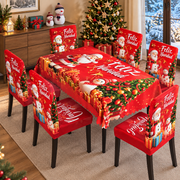 Mantel Y Fundas de Silla Navideño Con Diseño de Santa Y Muñeco De Nieve