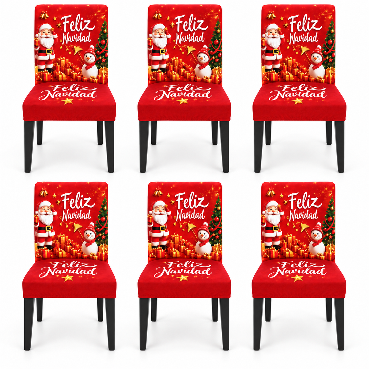 Mantel Y Fundas de Silla Navideño Con Diseño de Santa Y Muñeco De Nieve