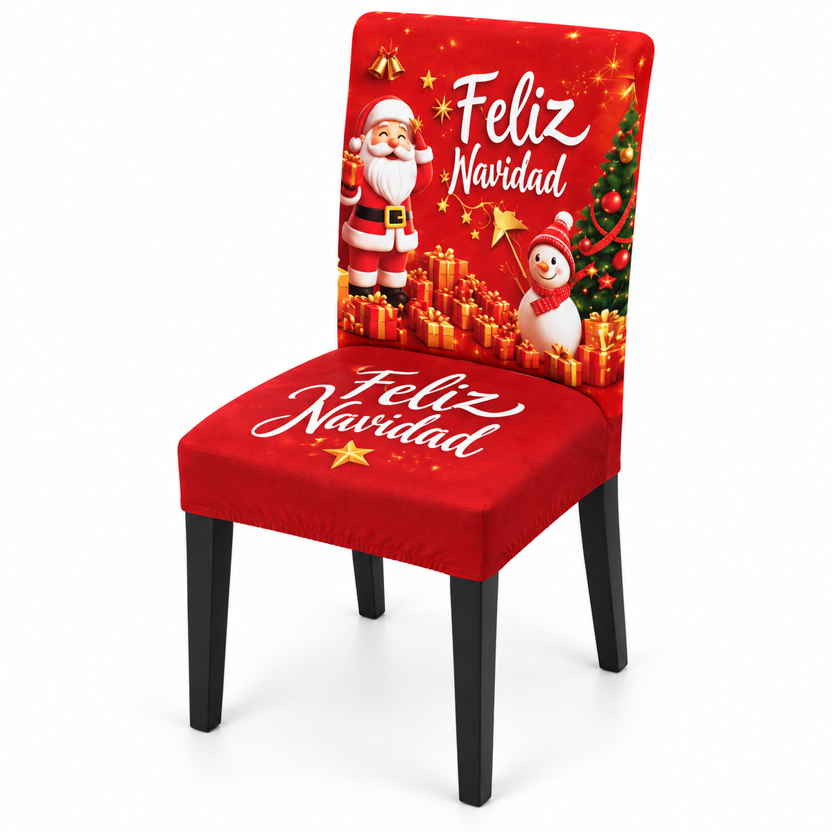 Mantel Y Fundas de Silla Navideño Con Diseño de Santa Y Muñeco De Nieve