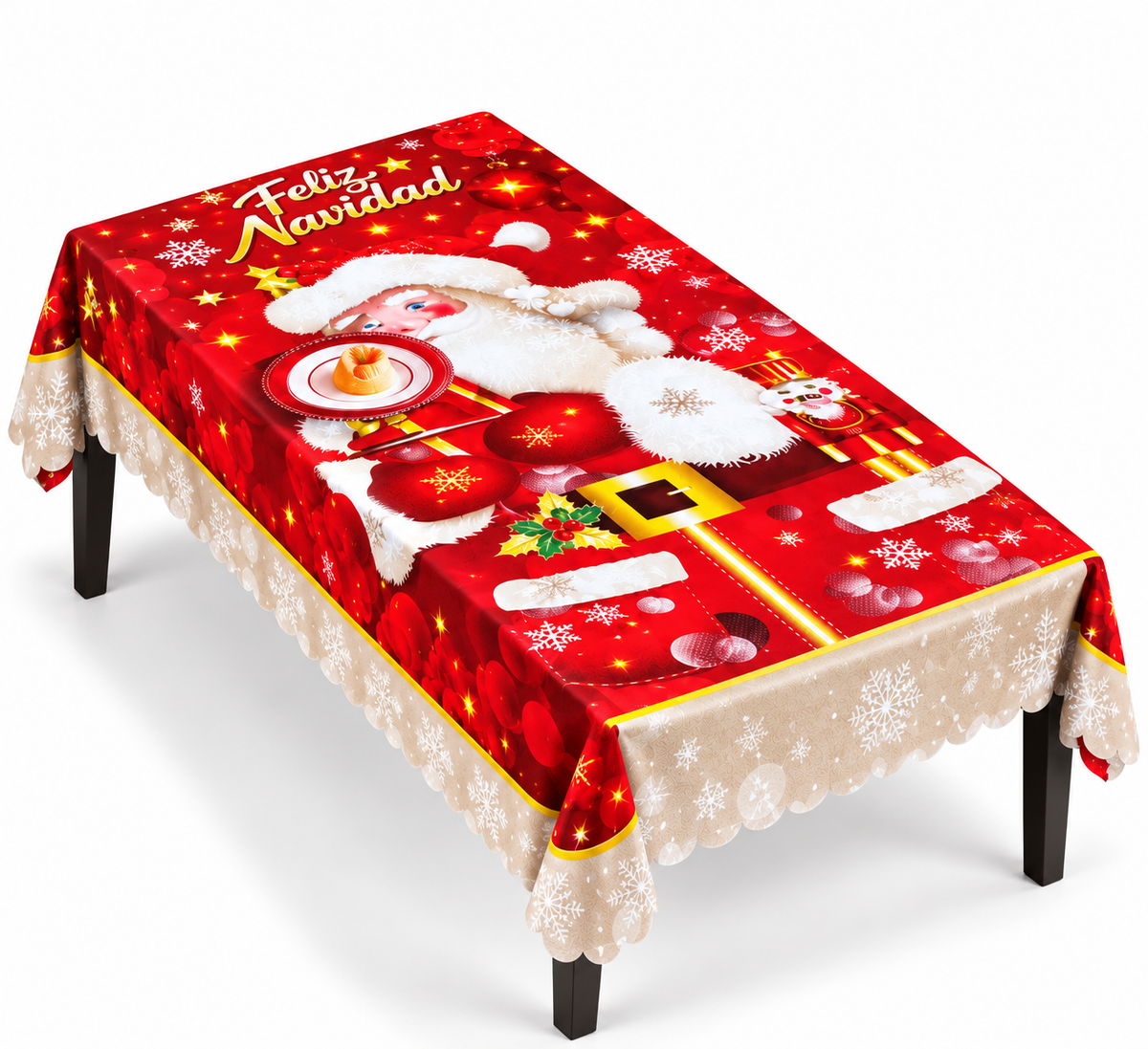 Mantel Y Fundas de Silla Navideño con Diseño de Santa Claus