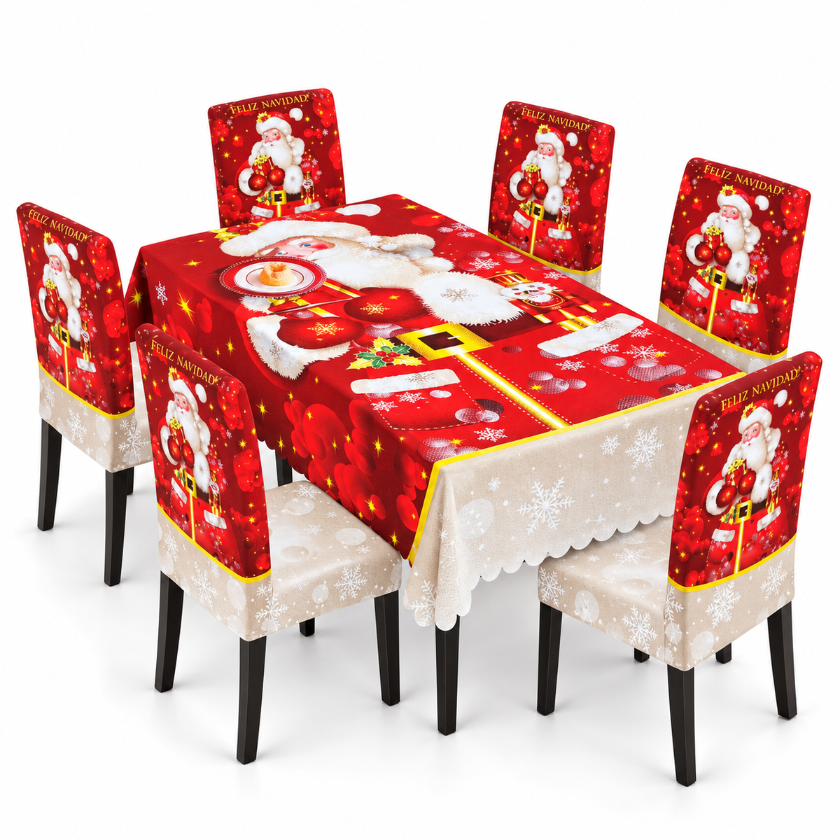 Mantel Y Fundas de Silla Navideño con Diseño de Santa Claus