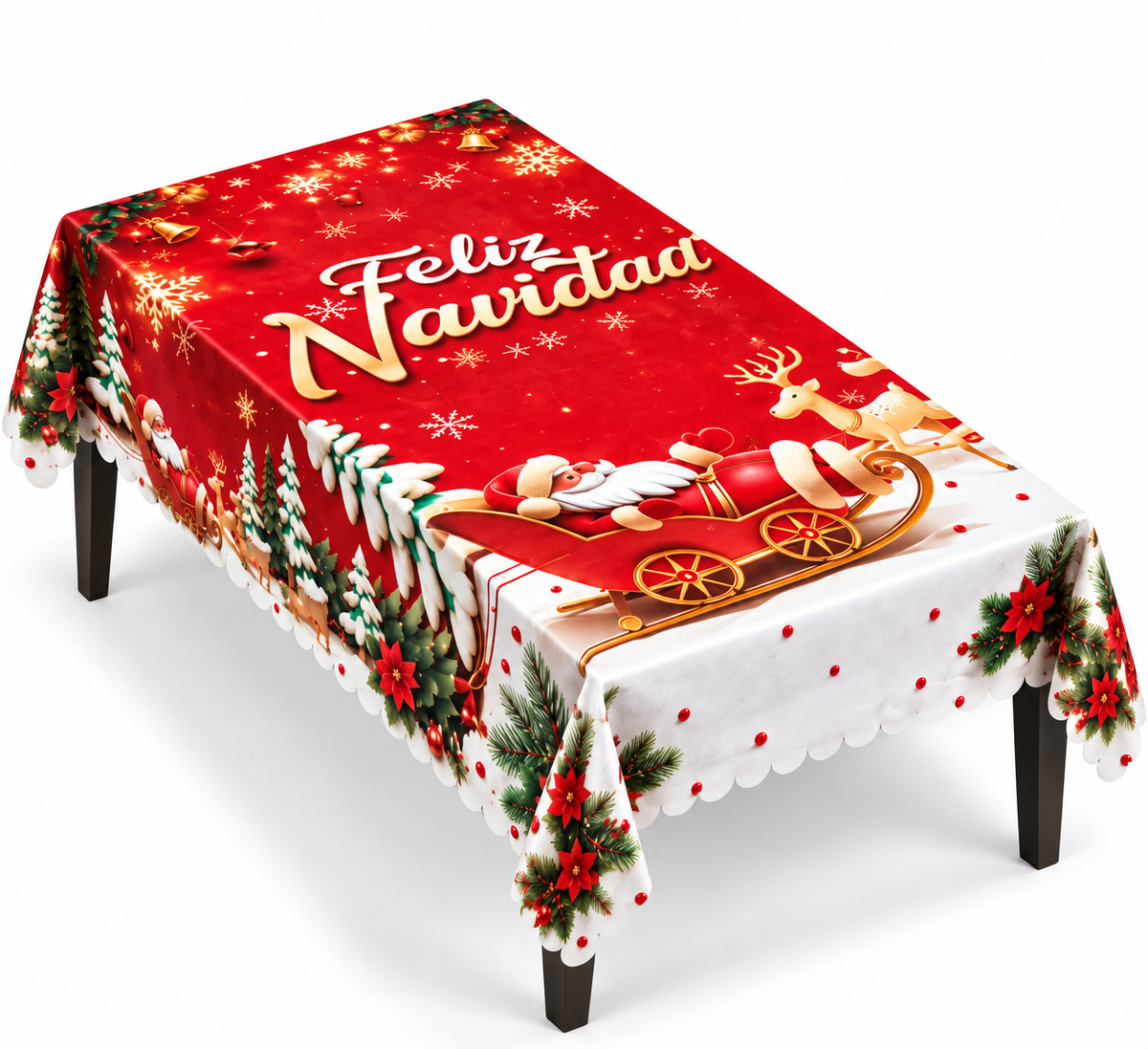 Mantel Y Fundas de Silla Navideño Con Diseño de Trineo