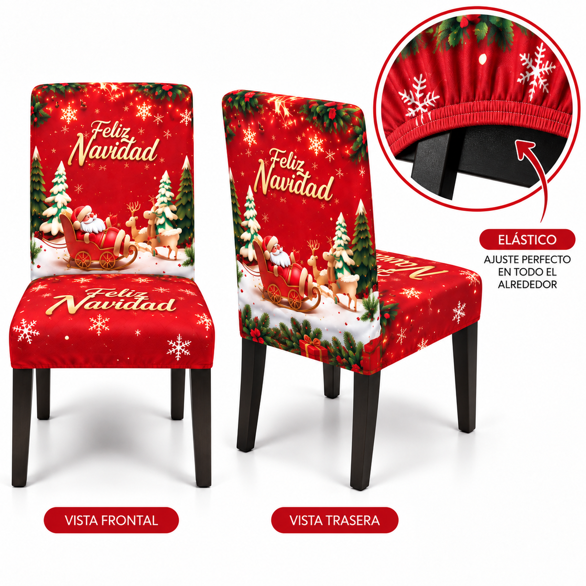 Mantel Y Fundas de Silla Navideño Con Diseño de Trineo