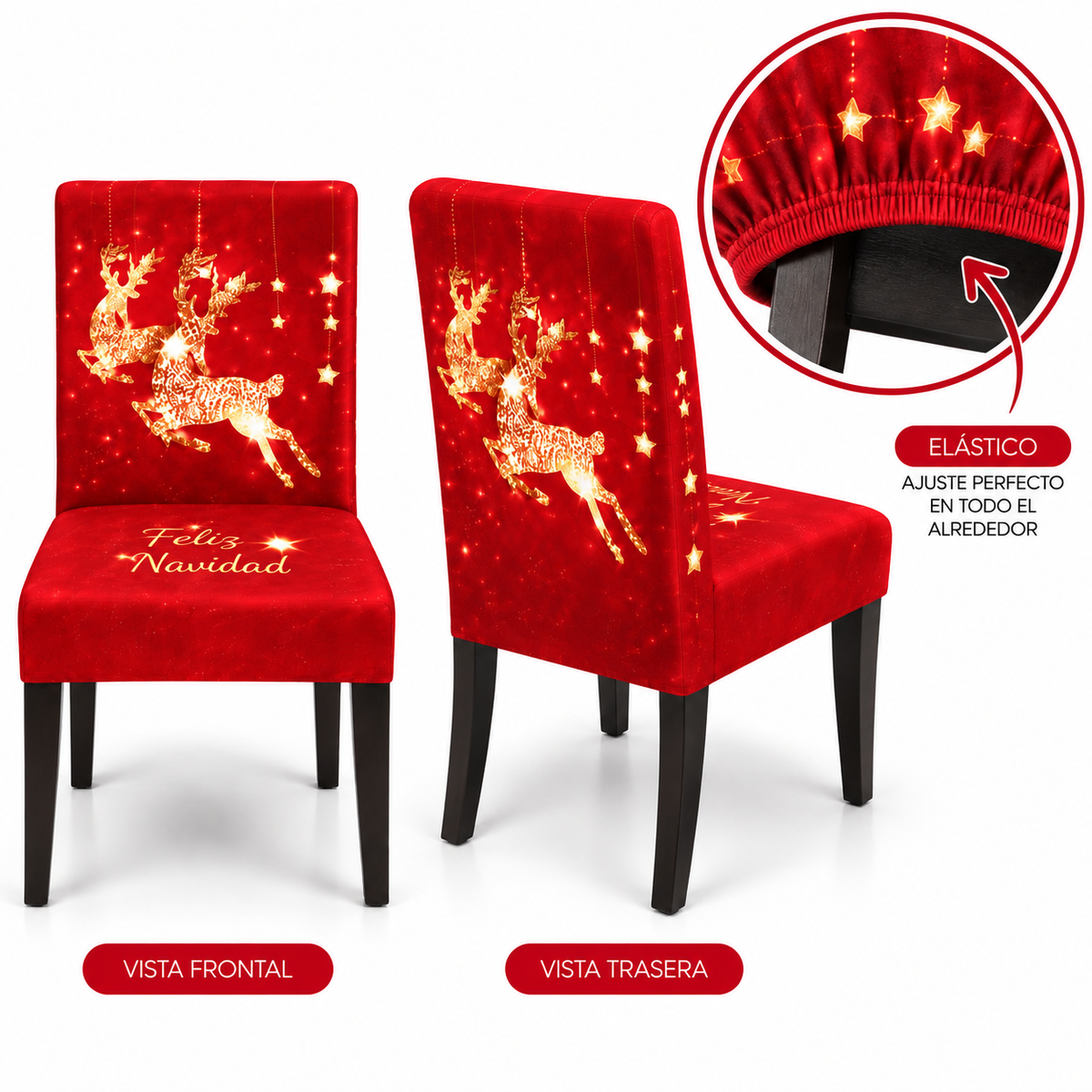 Mantel Y Fundas de Silla Navideño Con Diseño de Renos Luminosos